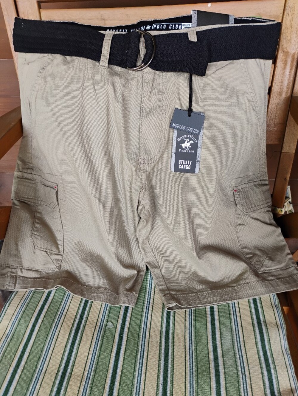 Beverly Hills Polo Club Men's Khaki Cargo Shorts with Black Belt